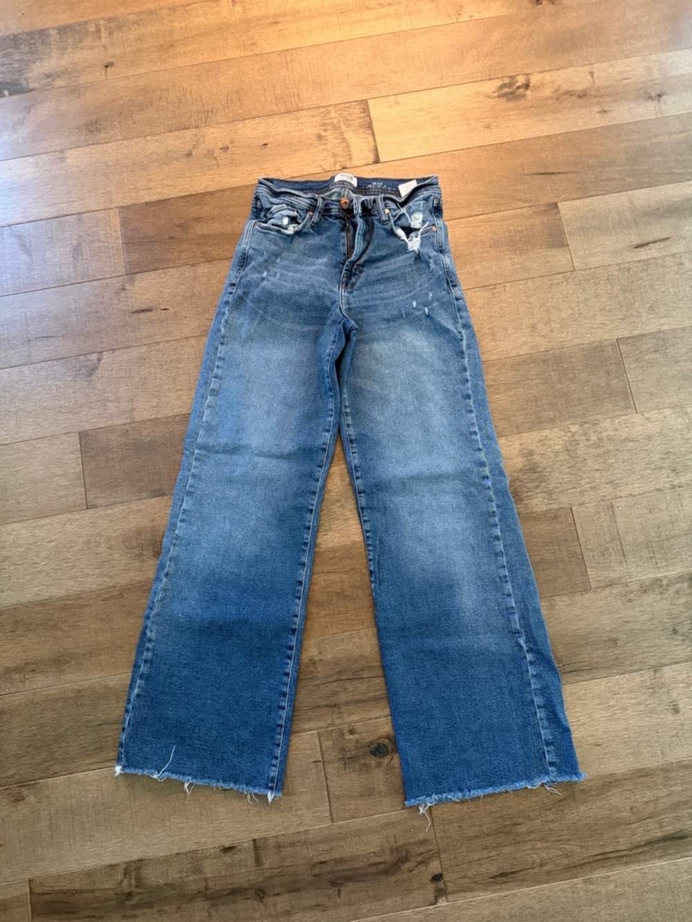 Kensie Blue Wide-Leg Distressed Denim Jeans